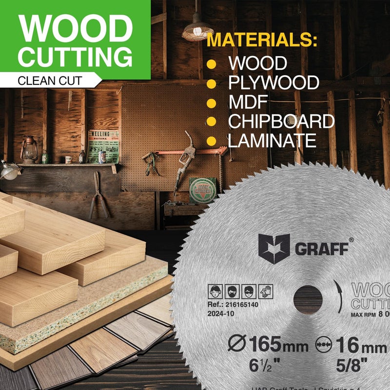 GRAFF 6-1/2 Inch Carbon Steel Circular Saw Blade for Wood, Plywood, Laminate, Drywall, Plastic – 140T Wood Cutting Disc with 5/8 Inch Arbor from - Image 5